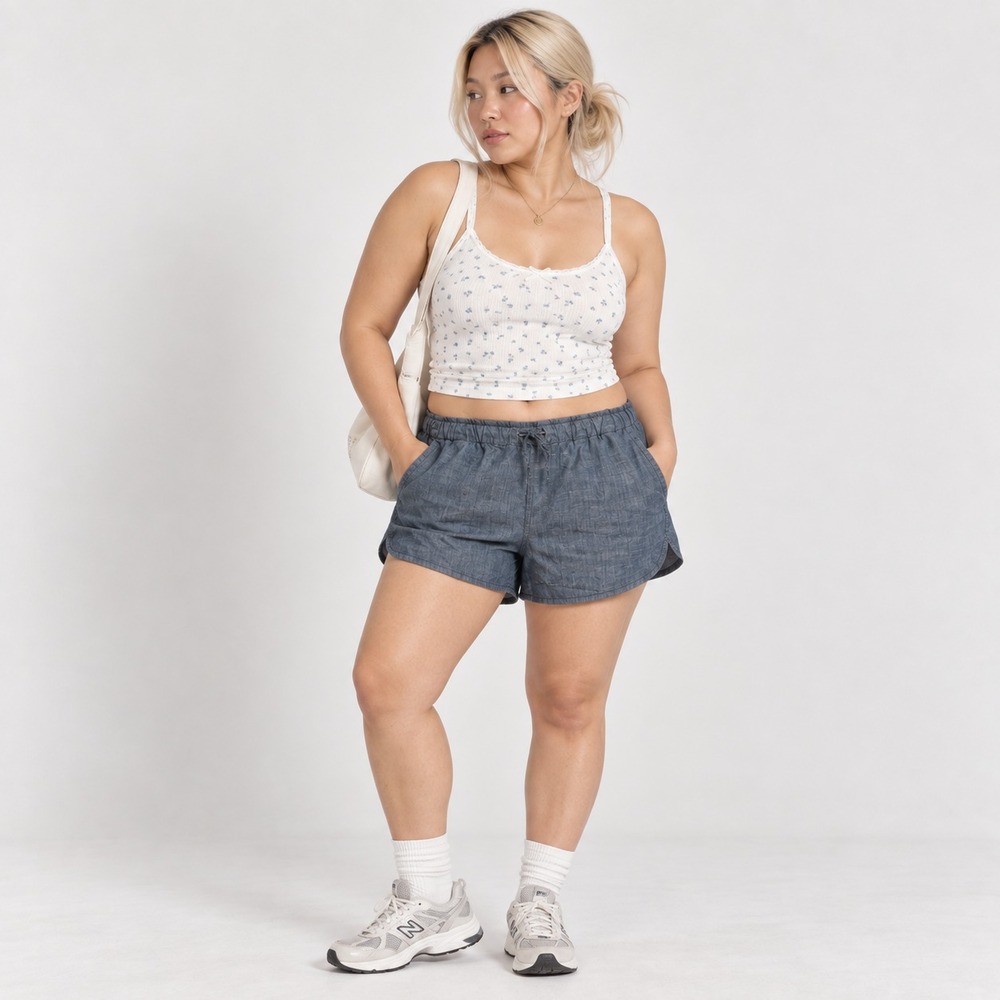 J. Crew Chambray Pull-On Shorts Womens Large Blue Excellent Cotton Drawstring